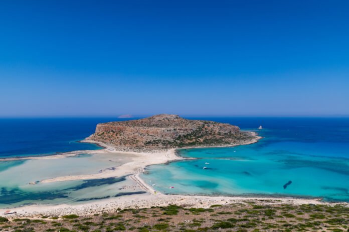 Aerial view of Balos Lagoon on the island of Crete, Greece